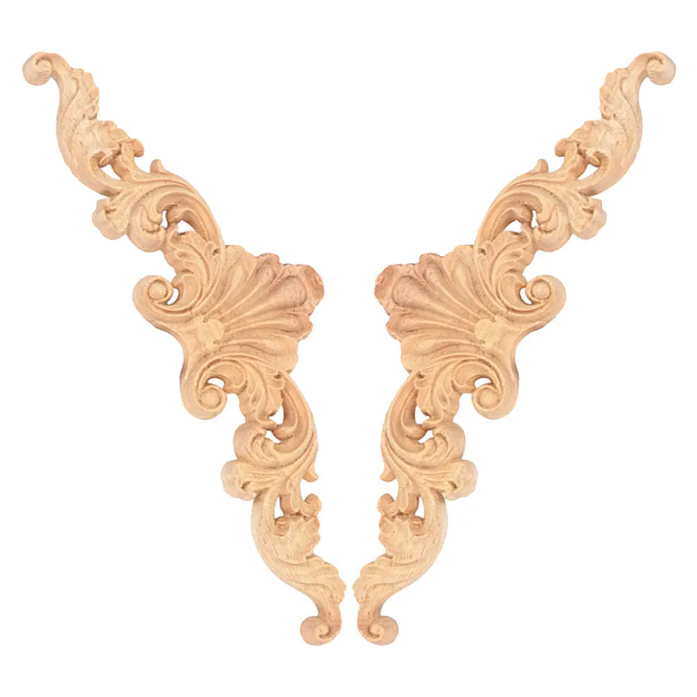 

2pcs Wood Carved Appliques Onlays Decorative Wooden Trim For Furniture Door Cabinet Wardrobe Mirror Stairs Diy Home Decor Craft