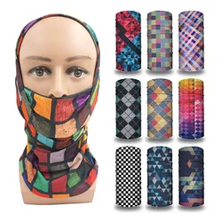 Geometric Plaid Printed Bandana Neck Gaiter Men Cycling Hiking Face Cover Balaclava Women Camping Seamless Headband Scarf Snood