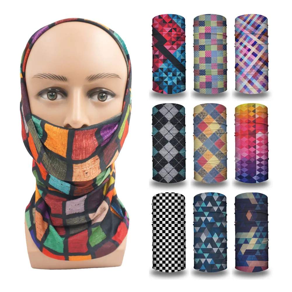 Geometric Plaid Printed Bandana Neck Gaiter Men Cycling Hiking Face Cover Balaclava Women Camping Seamless Headband Scarf Snood