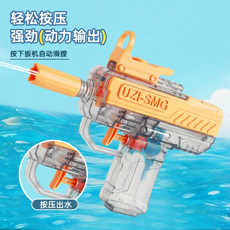 Uzi pistola de água elétrica piscina jogos praia crianças brinquedos ao ar livre meninos blaster automático arma de brinquedo transparente água minigun