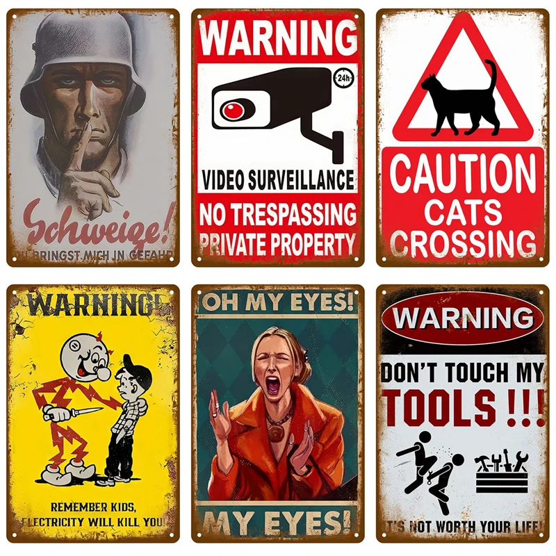 Retro Warning Metal Sign Danger Vintage Tin Sign Poster Metal Plate For Garage Home Man Cave Wall Decor Art Pubs Plaque Caution