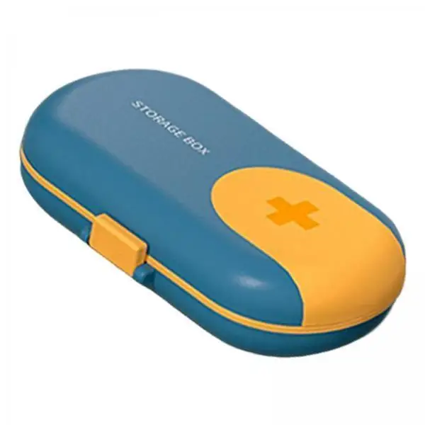 Compact Pill Organizer Box 7 Day Weekly Medicine Case 4 Grids with Tablet Cutter for School Office