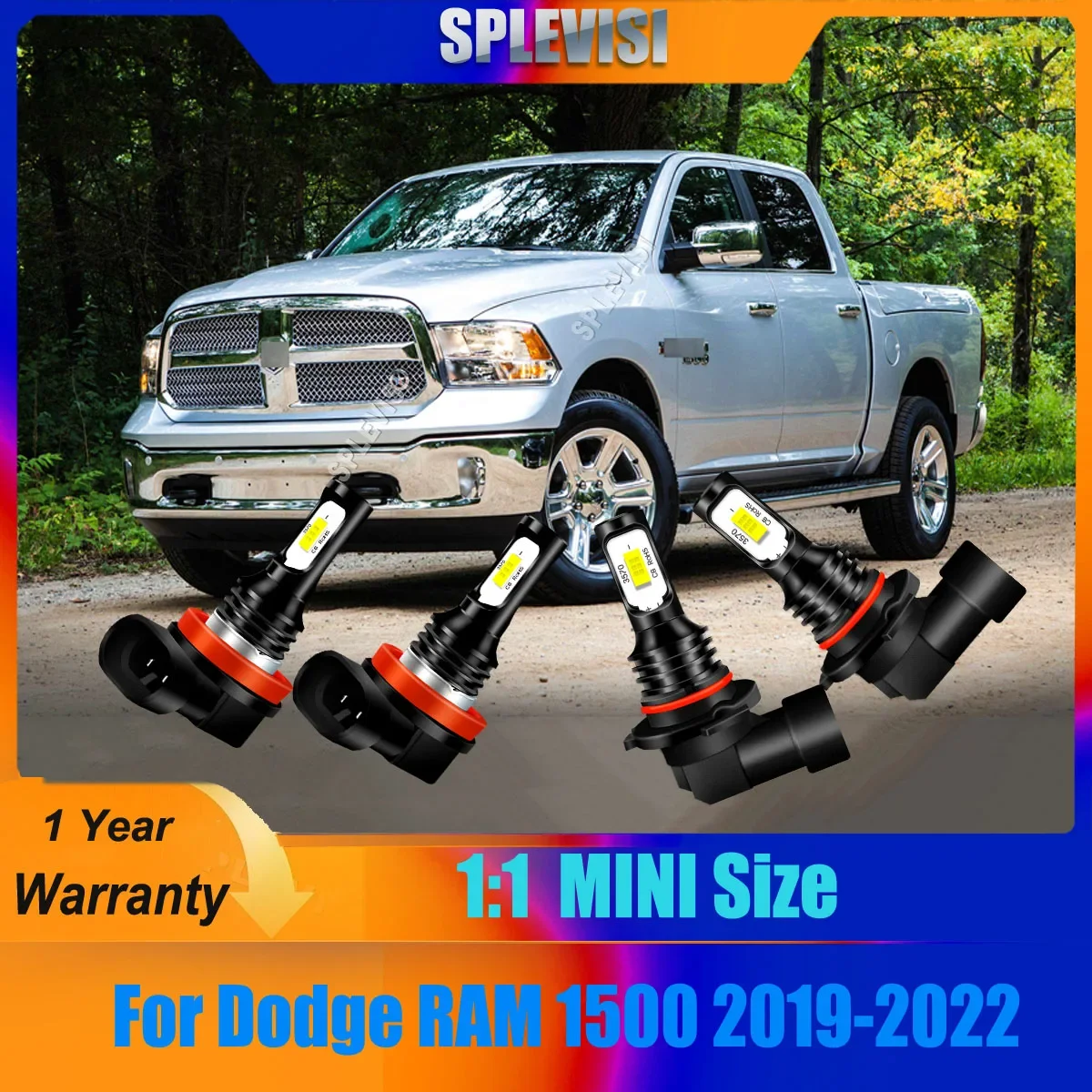 Car Headlight Fog Light 70W 8000LM Per Pair 1;1 Size Easy Put In the Headlight Housing For Dodge RAM 1500 2019 2020 2021 2022
