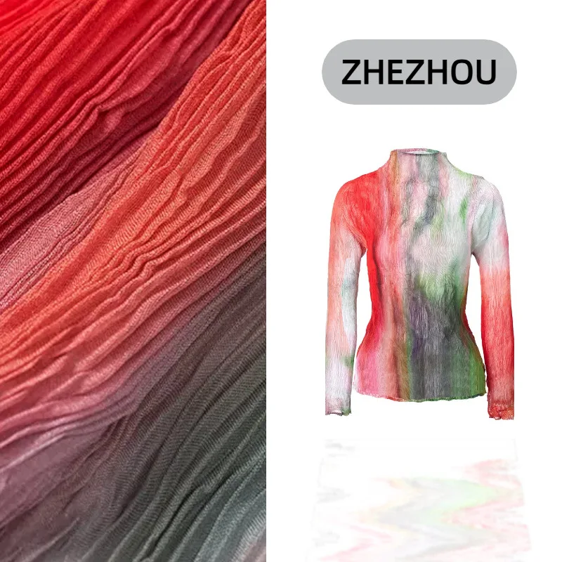 

Miyake плиссированная футболка с принтом тай-дай, женская тонкая эластичная плиссированная одежда, легкая внутренняя футболка премиум-класса с длинными рукавами