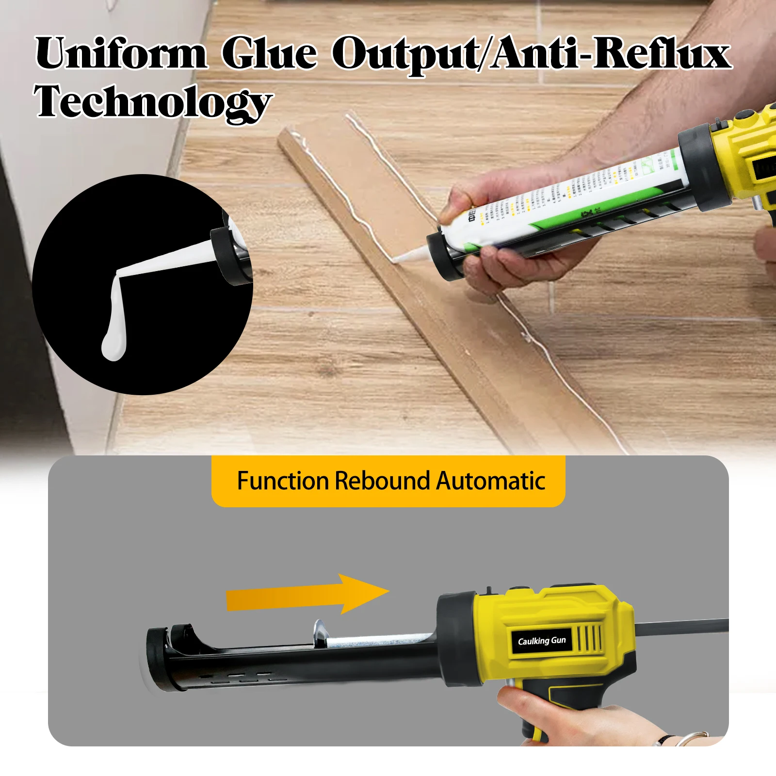 Pistol Caulking Elektrik 10oz/300ml Tanpa Kabel dengan 4 Kecepatan yang Dapat Disesuaikan dan Lampu LED untuk Baterai Dewalt 20V (Tanpa Baterai)
