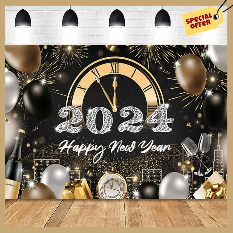 2024 신년 210X150cm 사진 배경 샴페인 골드 반짝이 파티 장식 배경 사진 천-WMAN