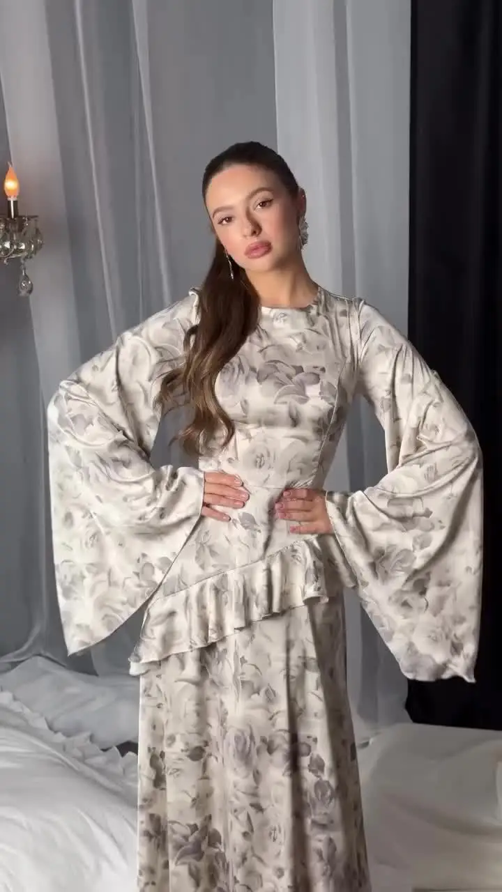 Abito donna musulmana Abaya stampa floreale Abiti Jalabiya Abiti con lacci Abaya Abito lungo arabo Ramadan Caftano marocchino 2025