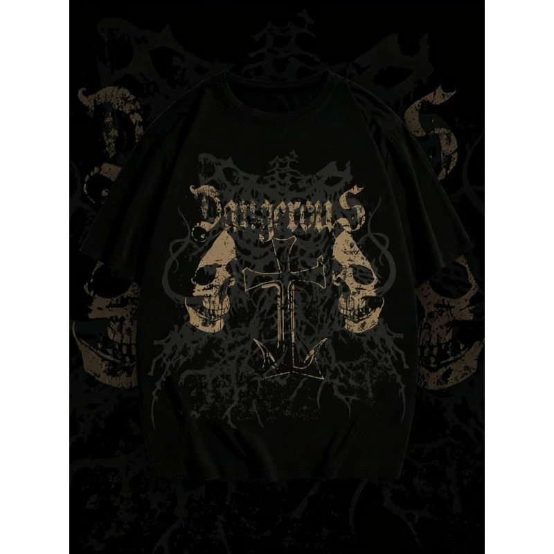 

2025 Summer Grunge Punk Skull Printed Women Men Unisex Luxury Brand Fashion Top Casual Short 100% Pure Cotton Printed T-shirt