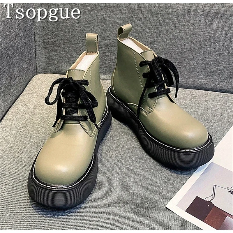 

Thick Soled Lace Up Women Ankle Boots British Style Round Toe Knight Boots Winter Casual Party Office Vacation Shoes