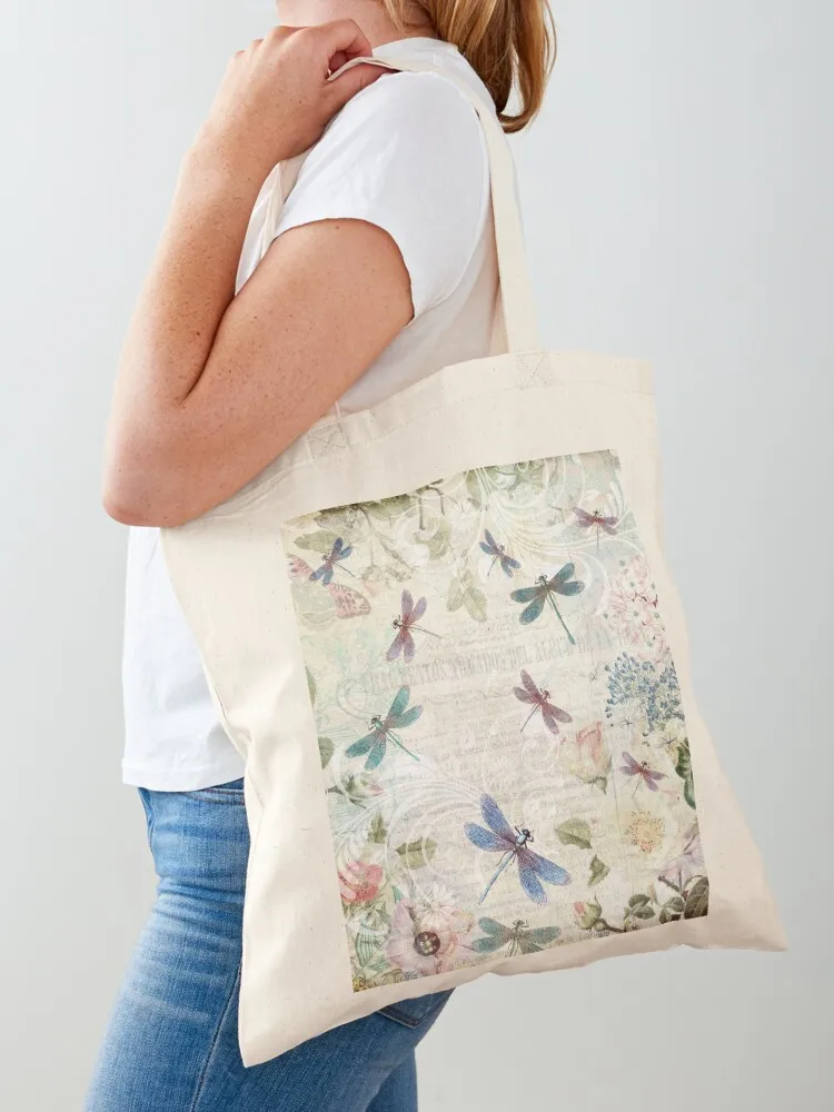 

Dragonfly and Botanicals in Blue Tote Bag free delivery bags Fabric bag bag for beach canvas tote