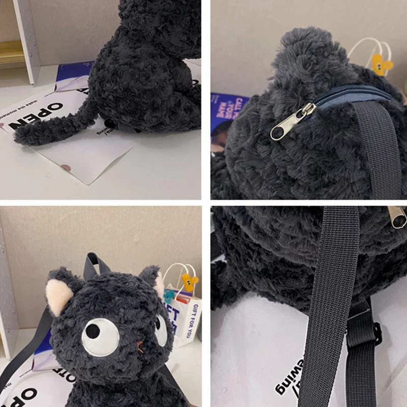 Nuovo Kawaii Black Cat Doll zaino Cute Cat piccola borsa di peluche Cartoon Anime Bag Fashion women's Backpack Girl Christmas Gift