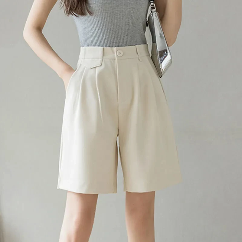 

Женский летний тонкий костюм трапециевидной формы с высокой талией и широкими штанинами, повседневные свободные утягивающие универсальные прямые брюки пять четвертей