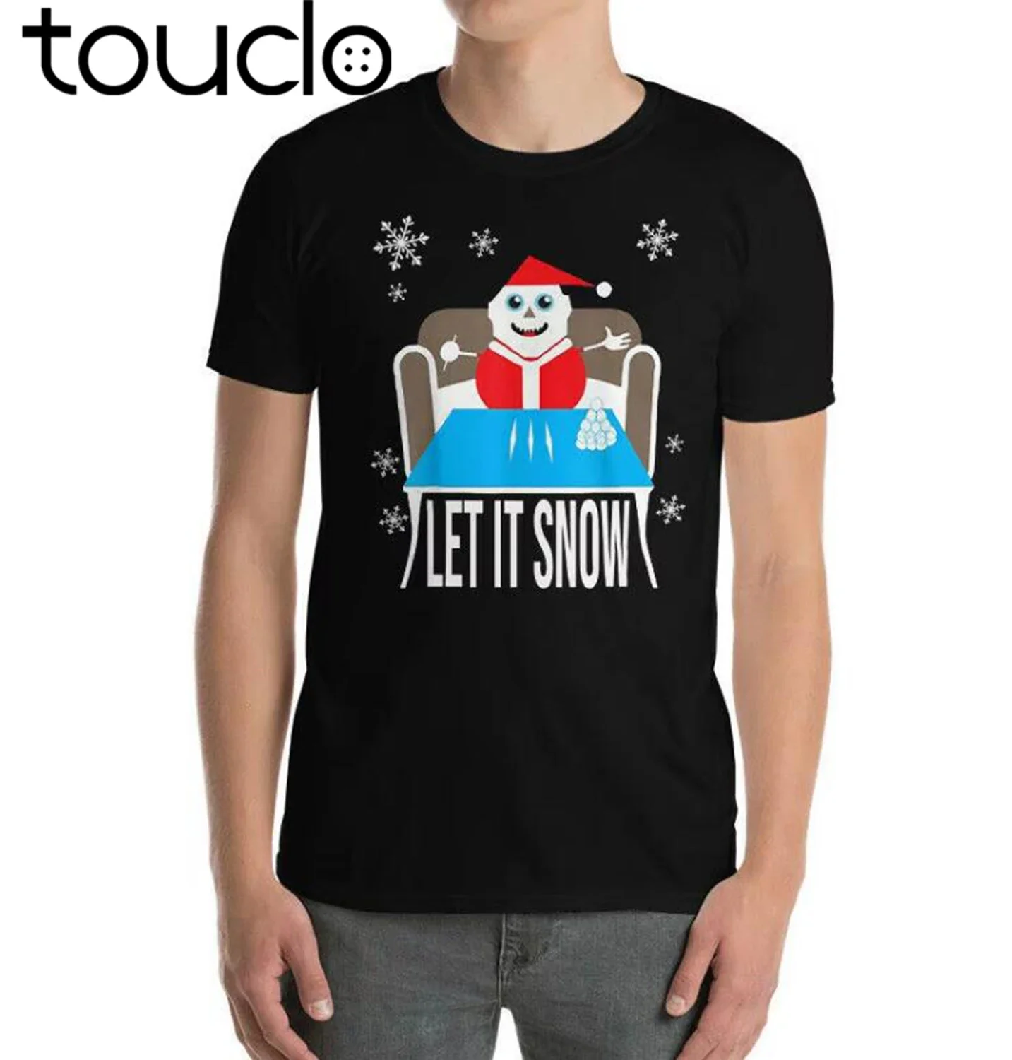 Camisetas divertidas de algodón con cuello redondo para hombre, ropa de marca, camisetas de verano unisex con estampado de Papá Noel, Let It Snow, Navidad