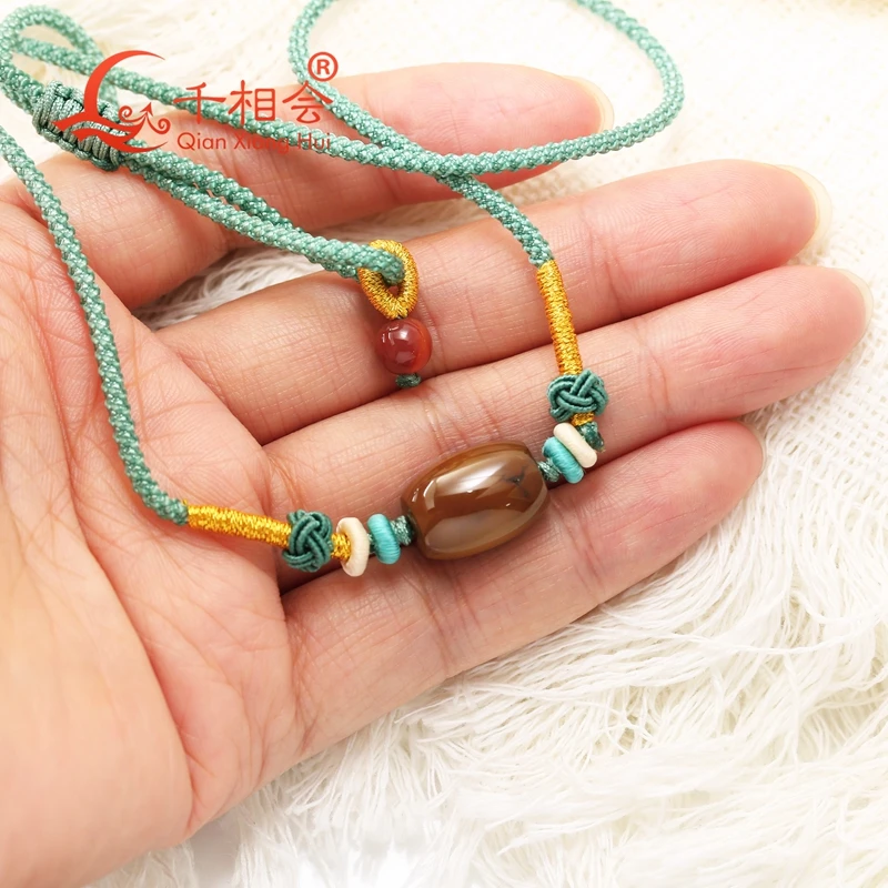 5.56g natural brown turquoise transfer beads sweater Fully hand-woven collarbone men's and women's cross-section  necklace