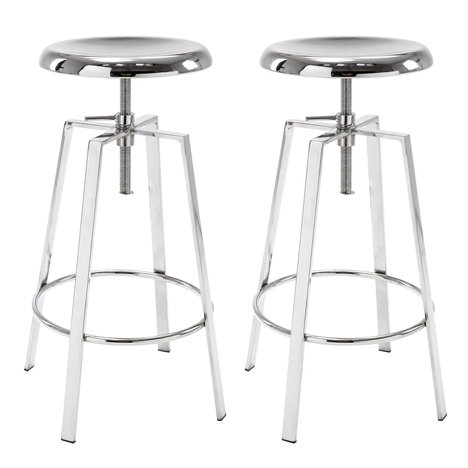 

Atlas Industrial Bar Stools Set of 2, Adjustable Swivel Four Legged Round Metal Barstools, Backless Counter Height, Customized
