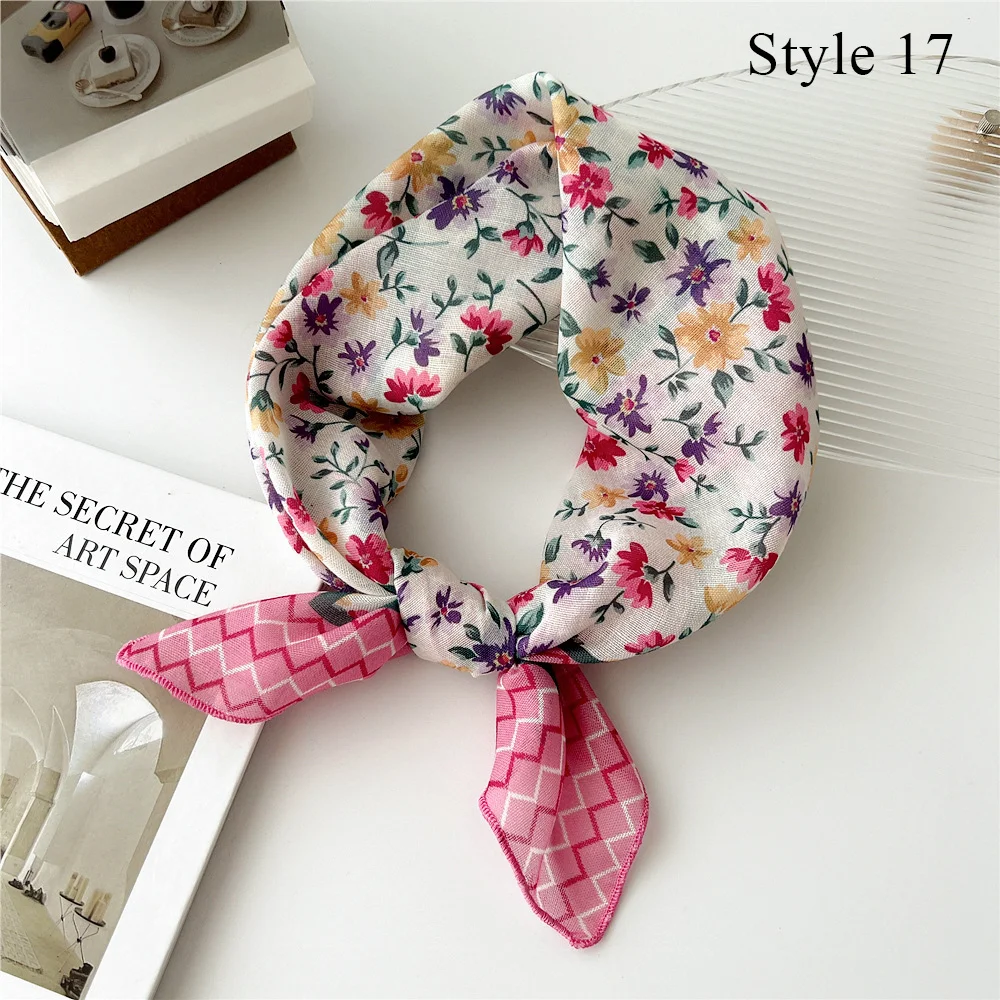 Handkerchief Print Cotton Linen  Flower Pattern Head Neck Scarves Hair Scarf Neckerchief Headscarves Square Scarf Headband INS