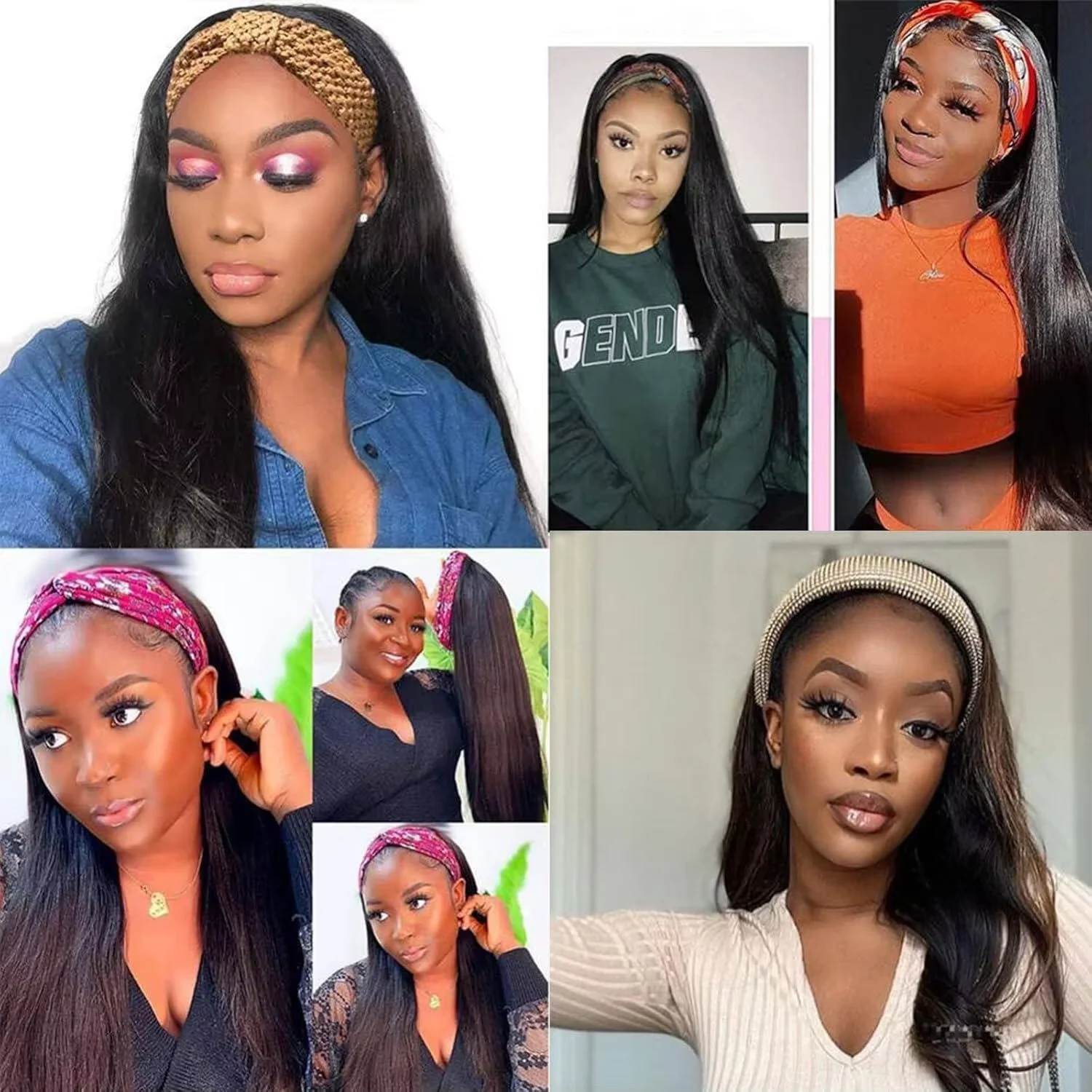 Headband Wig Human Hair Bone Straight Human Hair Wigs Full Machine Made Peruvian Human Hair Wigs For Black Women Easy to Go