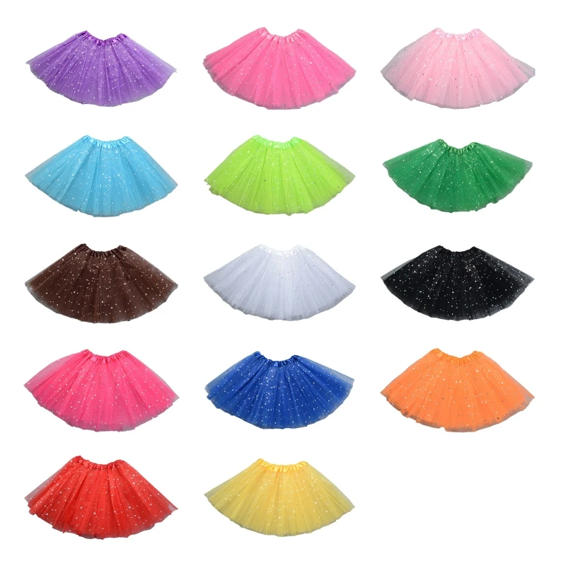 Children Kids Girls Shiny Sequins Ballet Skirts Elastic Mesh Dress Gymnastics Dancing Skirt Princess Pettiskirts