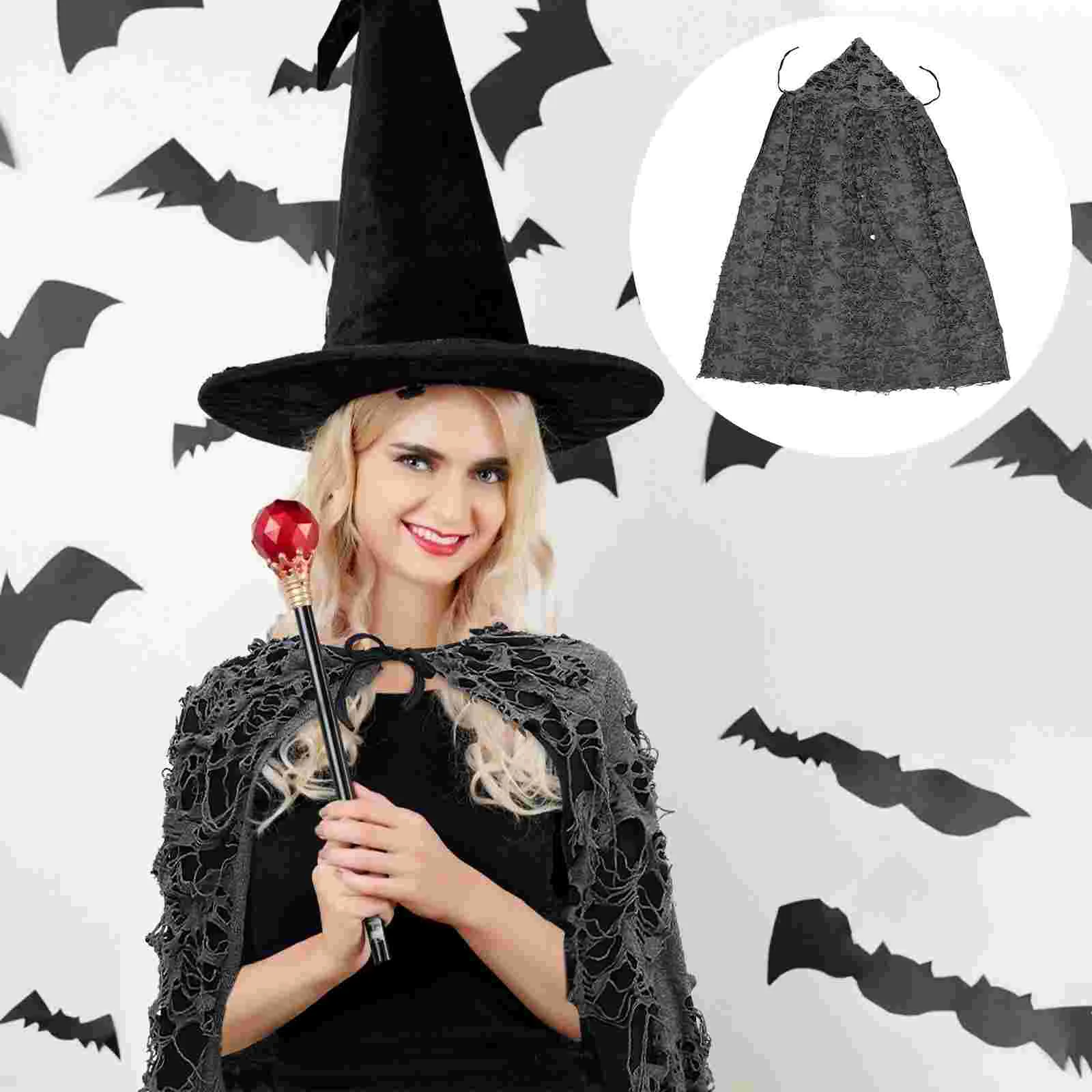 

Cloak Cosplay Tattered Decor Halloween Cape with Hood Hooded 160CM Cloth Performance Costume Party Clothes