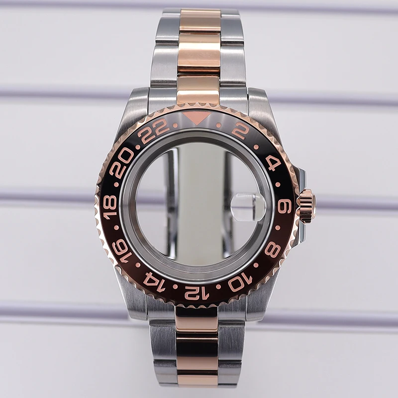 Fenya 40mm Nh36 Watch Case Silvery Rose Gold Bracelet Sapphire For GMT Seiko Nh35 Nh36 4R36 Eta2824 Miyota 8215 Movement 28.5mm