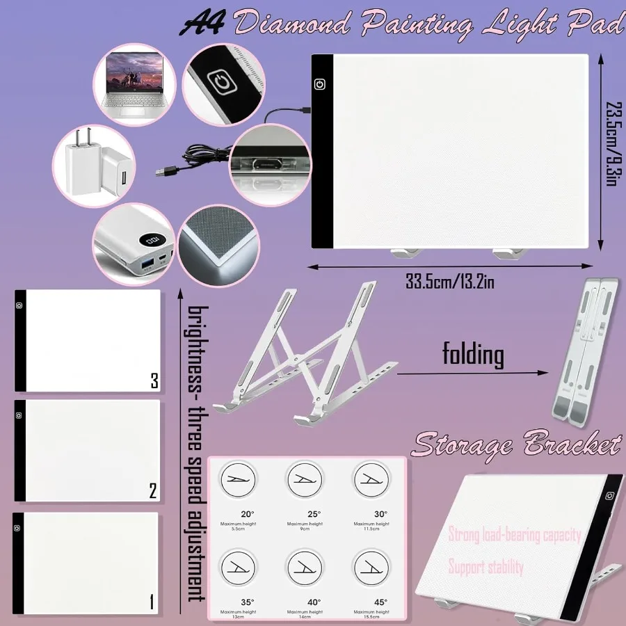 ชุดอุปกรณ์งานเพชร 158 ชิ้น ครบชุด พร้อมแผ่นไฟสำหรับงานเพชรขนาด A4 และน้ำยาเคลือบงานเพชร
