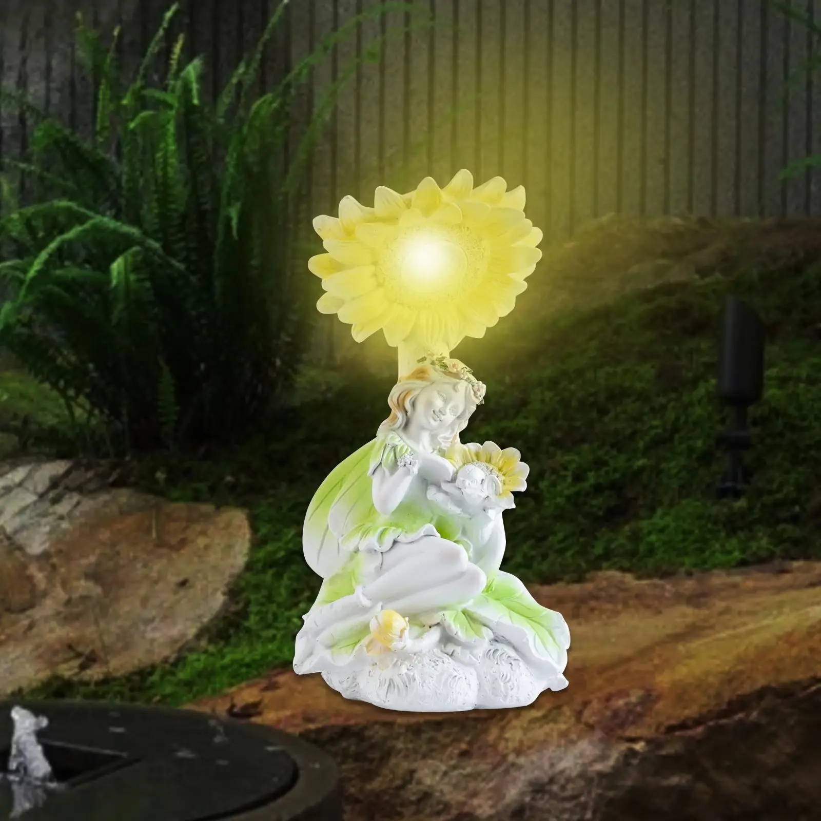 

Patio Fairy Figurine Solar Powered Light Cute 10.4inch Tall for Summer Decor