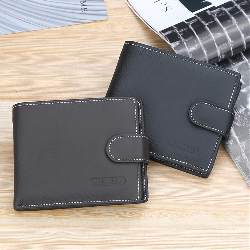 Baellerry Leather Men Wallets Cow Leather Solid Sample Style Zipper Purse Man Card Horders Famous Brand High Quality Male Wallet