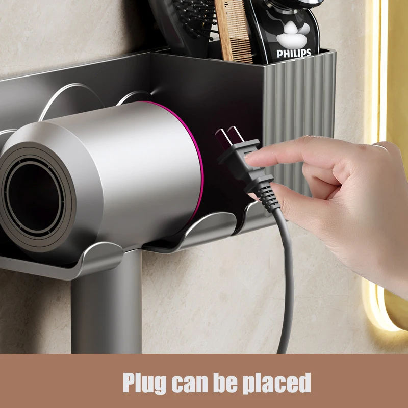 1pc Hair Dryer Storage Rack Non Punching Bathroom Wall Mounted