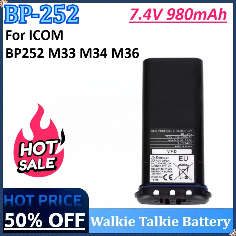 

New BP-252 7.4V 980mAh Walkie Talkie Battery for ICOM BP252 M33 M34 M36 Replace BP241 Radio Battery Li-thium Charger BC-173
