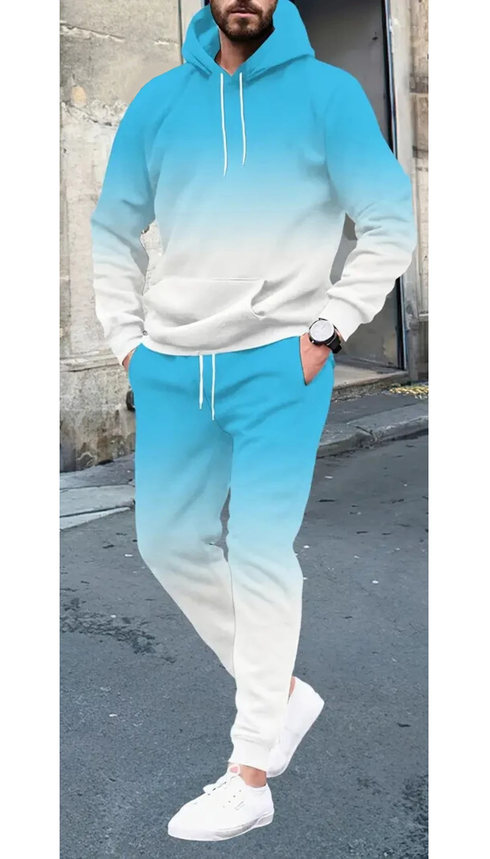 Traje con capucha con estampado 3D de Color degradado para hombre, sudaderas con capucha, pantalones de chándal, conjunto de chándal de dos piezas a la moda informal, ropa para hombre