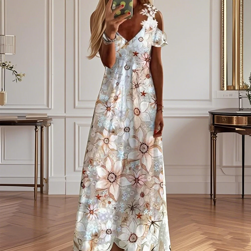 Verão feminino novo solto floral vintage cinta babados bolso befree vestido grande renda maxi elegante vestidos de festa