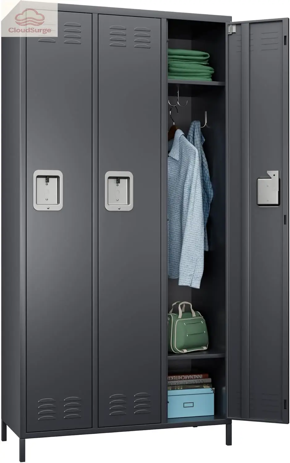 

Металлические шкафчики для сотрудников с 3 дверцами, металлический шкафчик с 9 крючками для офиса, спортзала, гаража, дома, требуется сборка, темно-серый