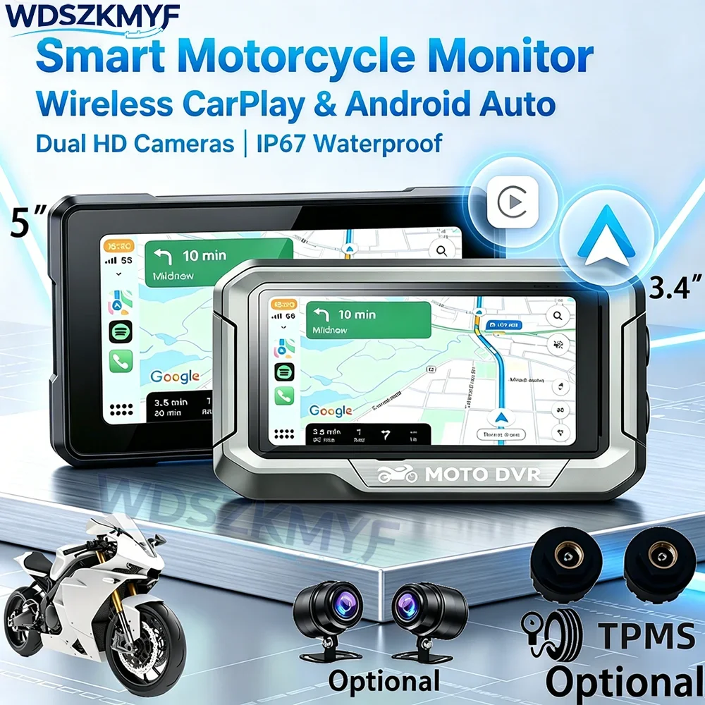 

3.4/5‘’Wireless CarPlay Moto Android Auto Dashboard GPS Motorcycle Navigation Display Screen Monitor TPMS Optional Waterproof