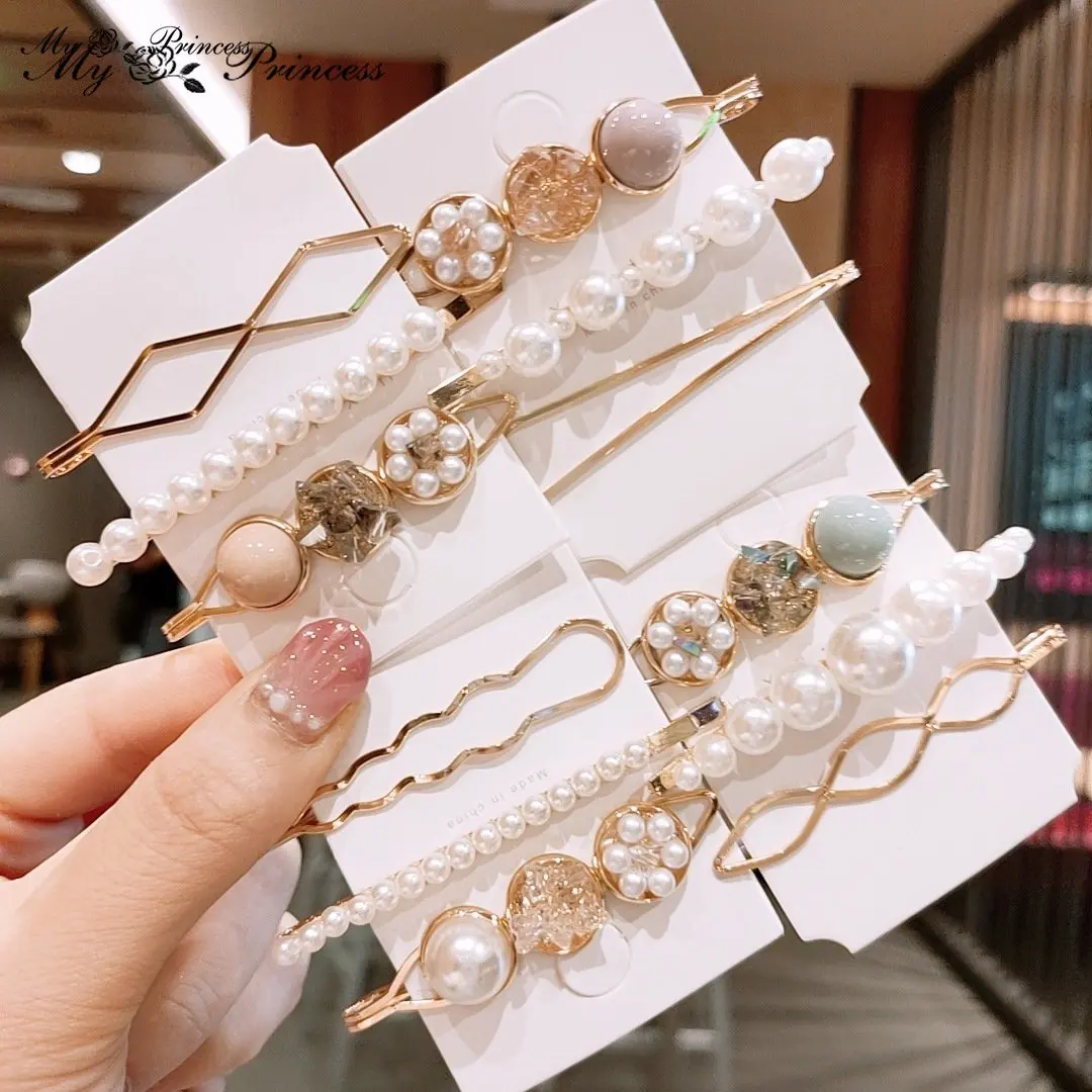 3PCS/SET Elegant  Pearl Crystal Hair Clip For Women Korean Fashion Hairpins Acrylic Barrettes Girls Hairgrips Hair Accessories