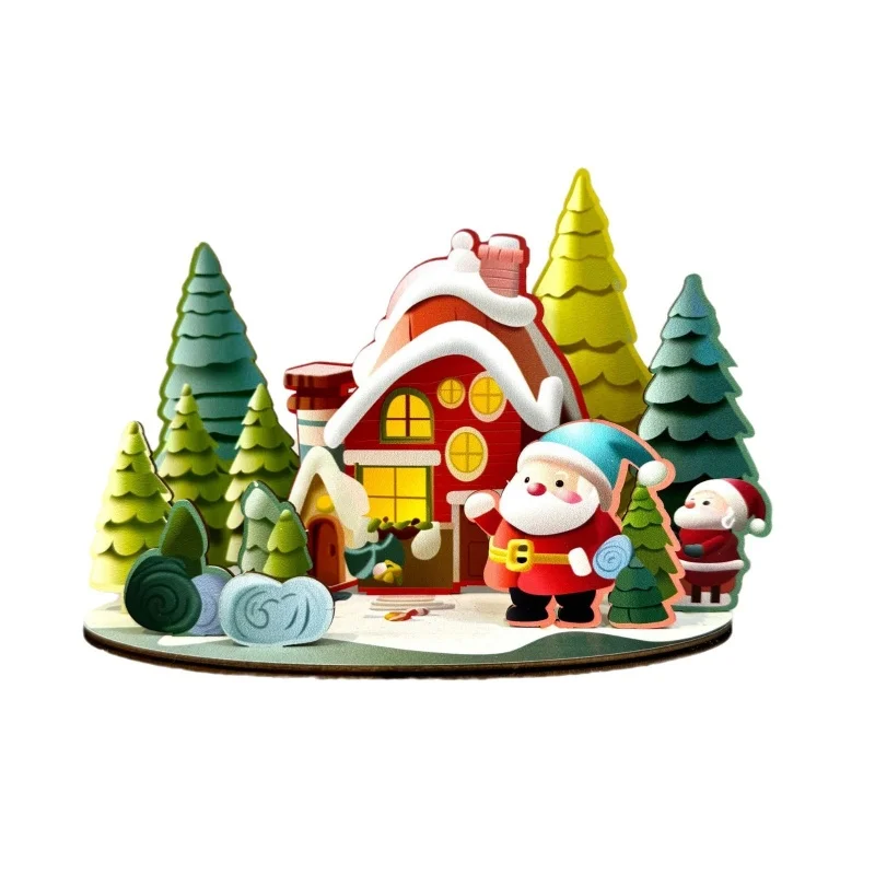 Natale Cartoon House Assemblaggio in legno Ornamento Fai da te Regalo di festa per bambini Prodotti di carta dipinti in 3d Ornamento Decorazione giocattolo