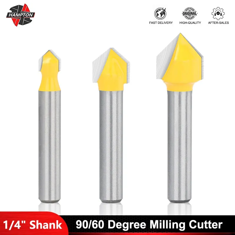 

Milling Cutter 90/60 Degrees 1/4 Shank V Slot Router Bit For Wood MDF Engraving Woodworking Tools