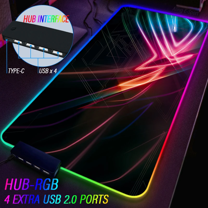 Imagem -02 - Multiport Hub Usb Luminous Mouse Pad Tapete Extensível Roge Anime Tapete de Mesa Rgb Tapete de Escrita de Estudante Personalizado