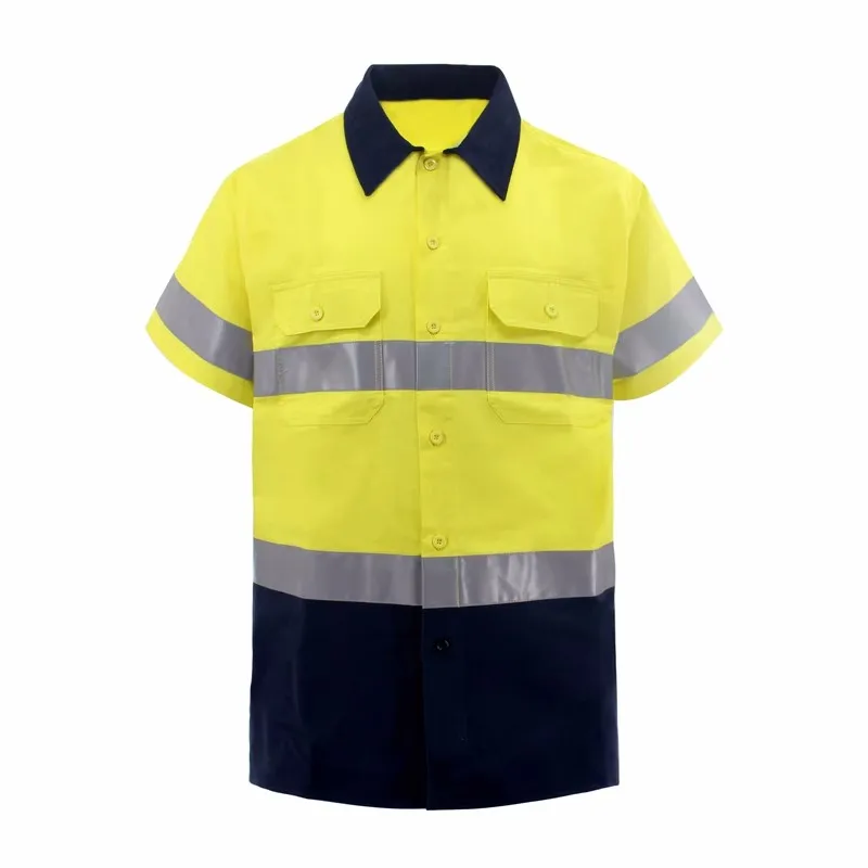 100% Cotton Reflective Safety Shirt For Constrcution Men Workwear High Visibility Work Shirts with Reflective Tapes