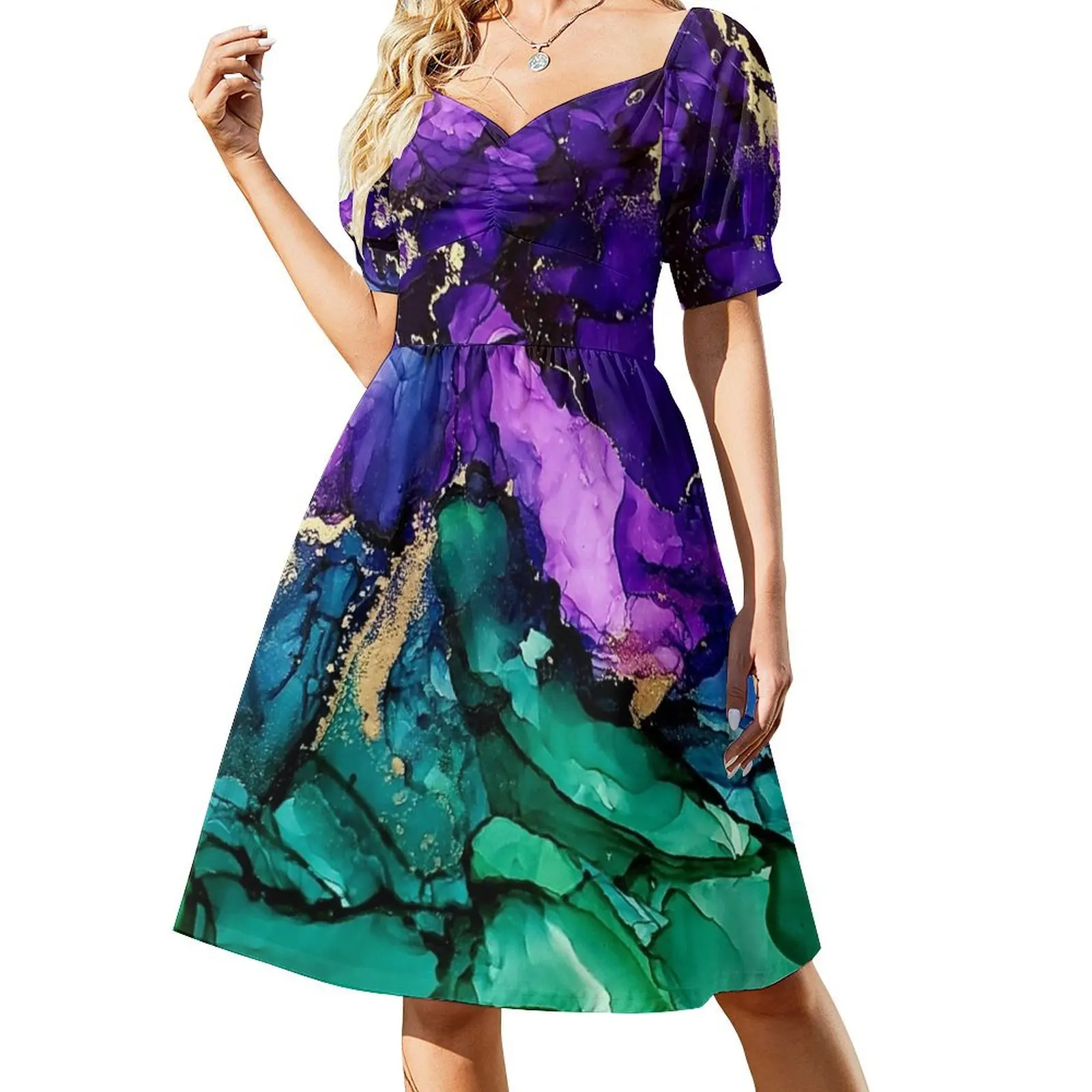 Mardi Gras Alcohol Ink Art Short Sleeved Dress summer dress long dresses for women Dress