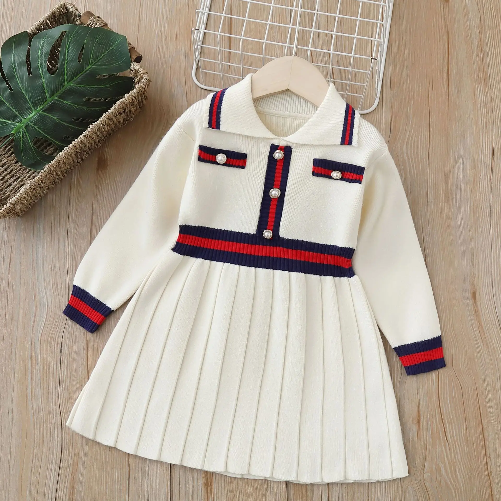 Girls Knitted Dresses Spring Autumn 2024 Children Woolen Jersey Sweaters Dress For Baby Polo Clothes Kid Pullover Party Costume