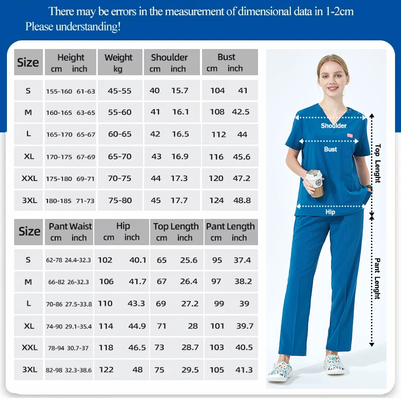 Women V-Neck Solid Color Top & Drawstring Pant Scrubs Medical Uniform Dental Scrub Set Beauty Spa Salon Workwear Durability S03