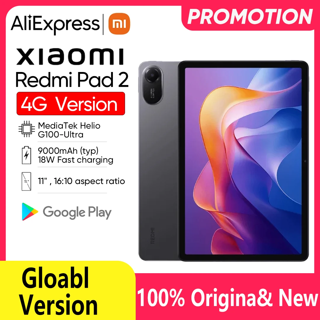 

Глобальная версия Xiaomi redmi pad2 4G Tablet Advanced Helio G100-Ultra 11 дюймов 2,5K кристально-прозрачный дисплей Аккумулятор 9000 мАч Mi Tablet PC