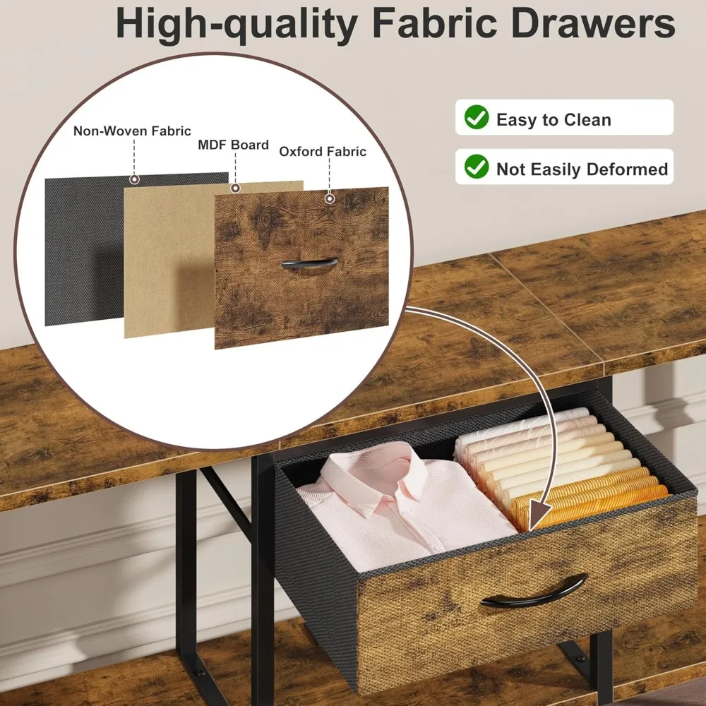 حامل تلفزيون LED مع مخرج طاقة وأضواء RGB - مركز ترفيهي لأجهزة التلفاز مقاس 55-32 بوصة، وحدة تخزين بأدراج قماشية، بني ريفي #5