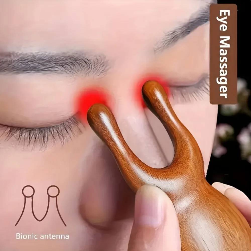 Massageador Manual de Sândalo Natural para Olhos, Nariz e Rosto, Ferramenta de Acupressão de Madeira Portátil para Inchaço e Olheiras, Promove a Circulação Sanguínea e é Ergonomicamente Projetado