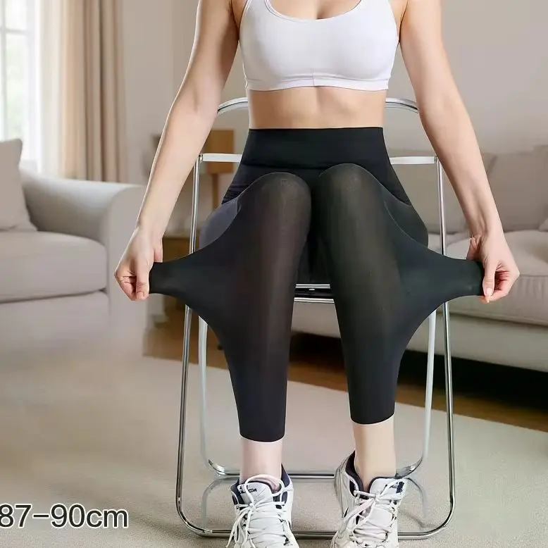 Summer Sunscreen High Waist Leggings Women Silky Ice Cooling 4-Way Stretch Capri Trousers Tummy Control Yoga Pants