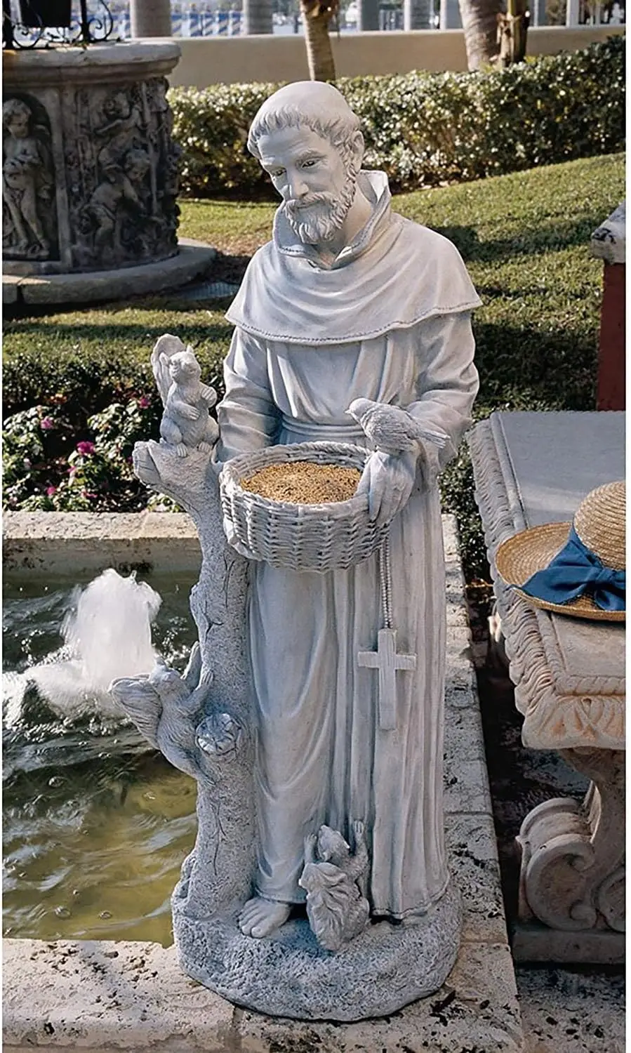 Nature's Nurturer Francis of Assisi Religious Garden Decor Statue, Large Size,14 inches wide, 37 inches tall, Handcast Polyresin