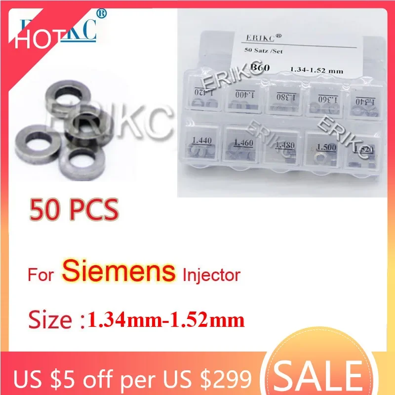 ERIKC B60 Size 1.34-1.52mm Gaskets Piezo Shims  B61 Size 0.970-1.015mm Adjust Washer Total 50pcs for Siemens Injector