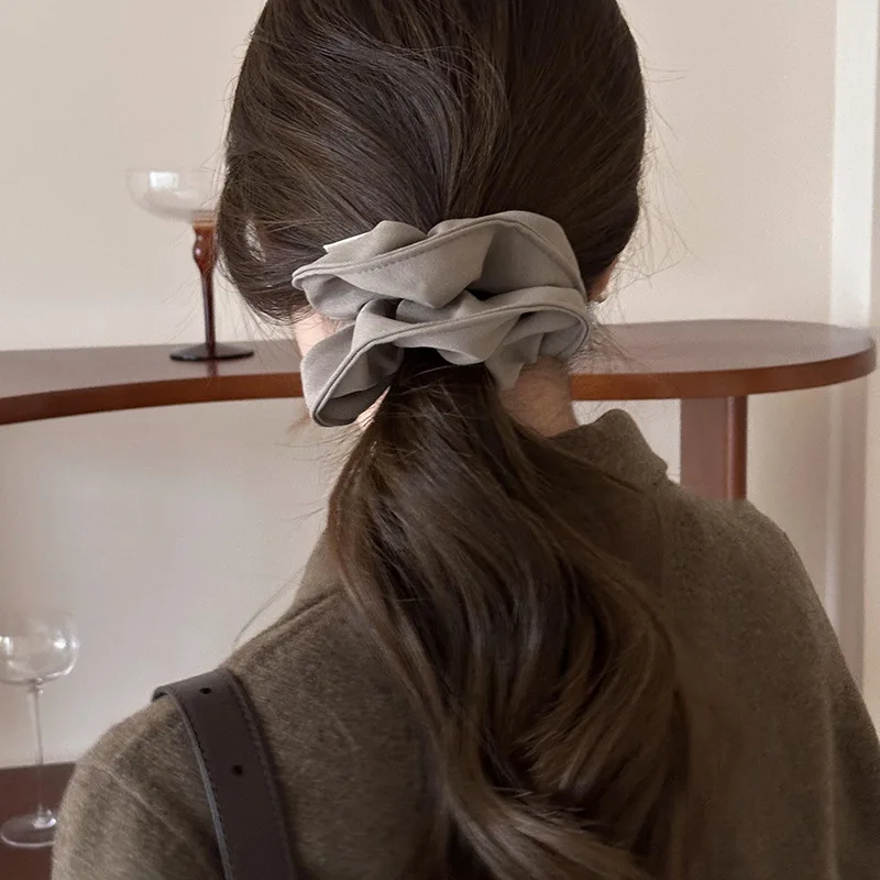 French Retro Fabric Ruffled Bubble Intestine Hair Scrunchies Solid Color Temperament Simple Hairbands Versatile Hair Accessories