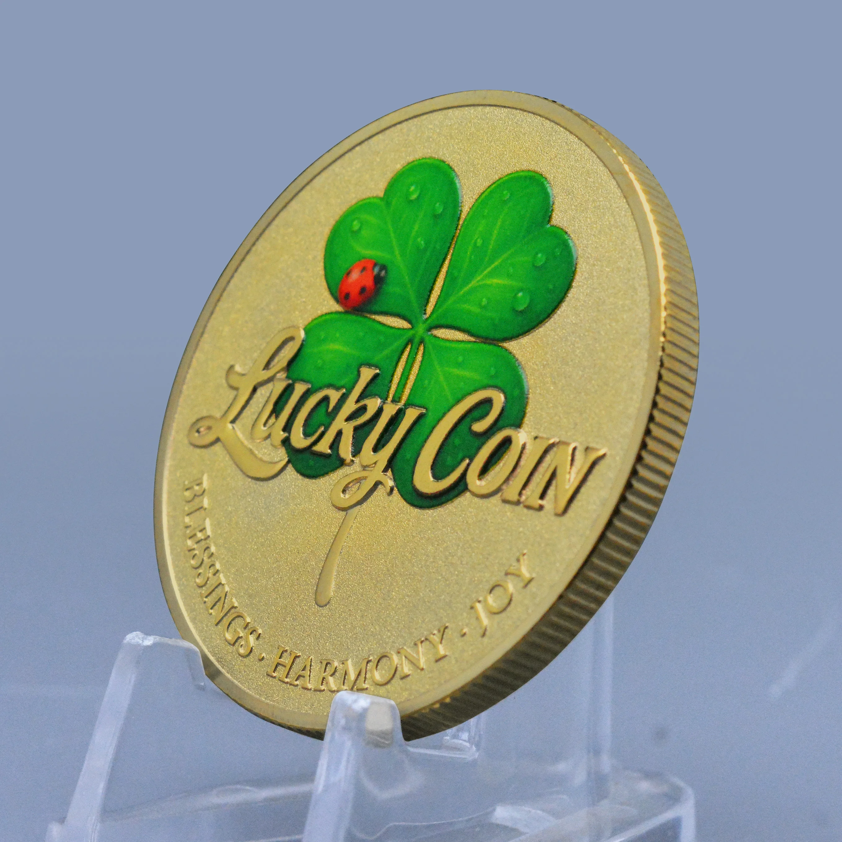 Four-leaf Clover Ladybug Souvenir Coin Blessing Harmony Joy Gold Plated Collection Coin