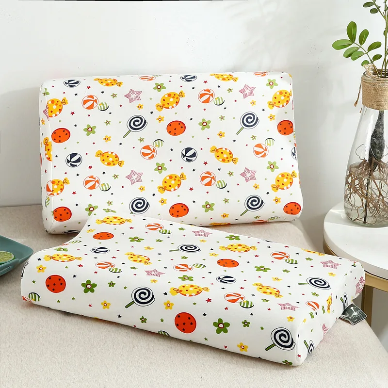JFLEGAL Thailand Natural Latex Kids Pillow Orthopedic Neck Support Pillow with Cartoon Cotton Cover for Toddler Sleeping